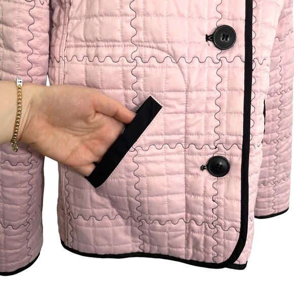 Vintage Reversible Quilted Jacket Down Filled Baby Pink Embroidered Puffer Coat - Picture 3 of 13